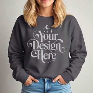 SF000 Charcoal Mockup Gildan SF000 Charcoal Mock-up SF000 Midweight Softstyle Fleece Crewneck Mock up Gildan Lightweight Sweater POD Mock
