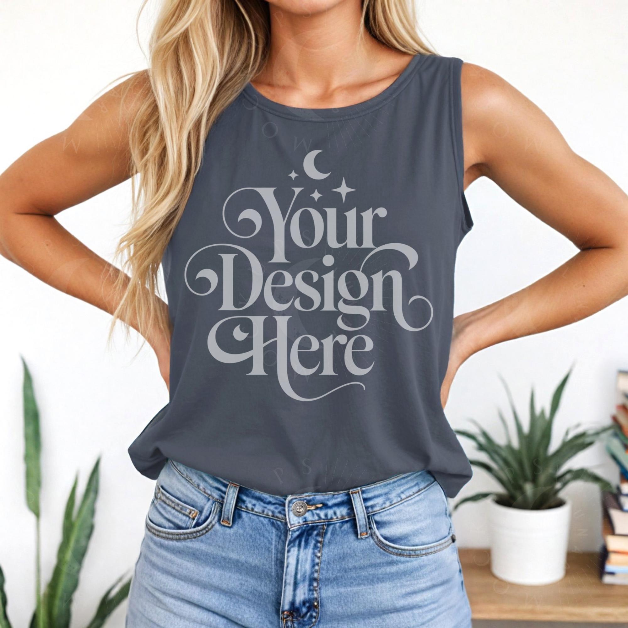 Comfort Colors 9360 Denim Tank Top Mockup CC 9360 Denim Mockup