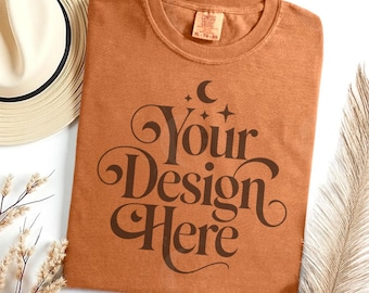 Comfort Colors 1717 Yam Flat Lay Shirt Mockup Comfort Color Yam Flatlay Mock-up Brick Heavy Cotton Tee C1717 Yam Boho Theme Mocks