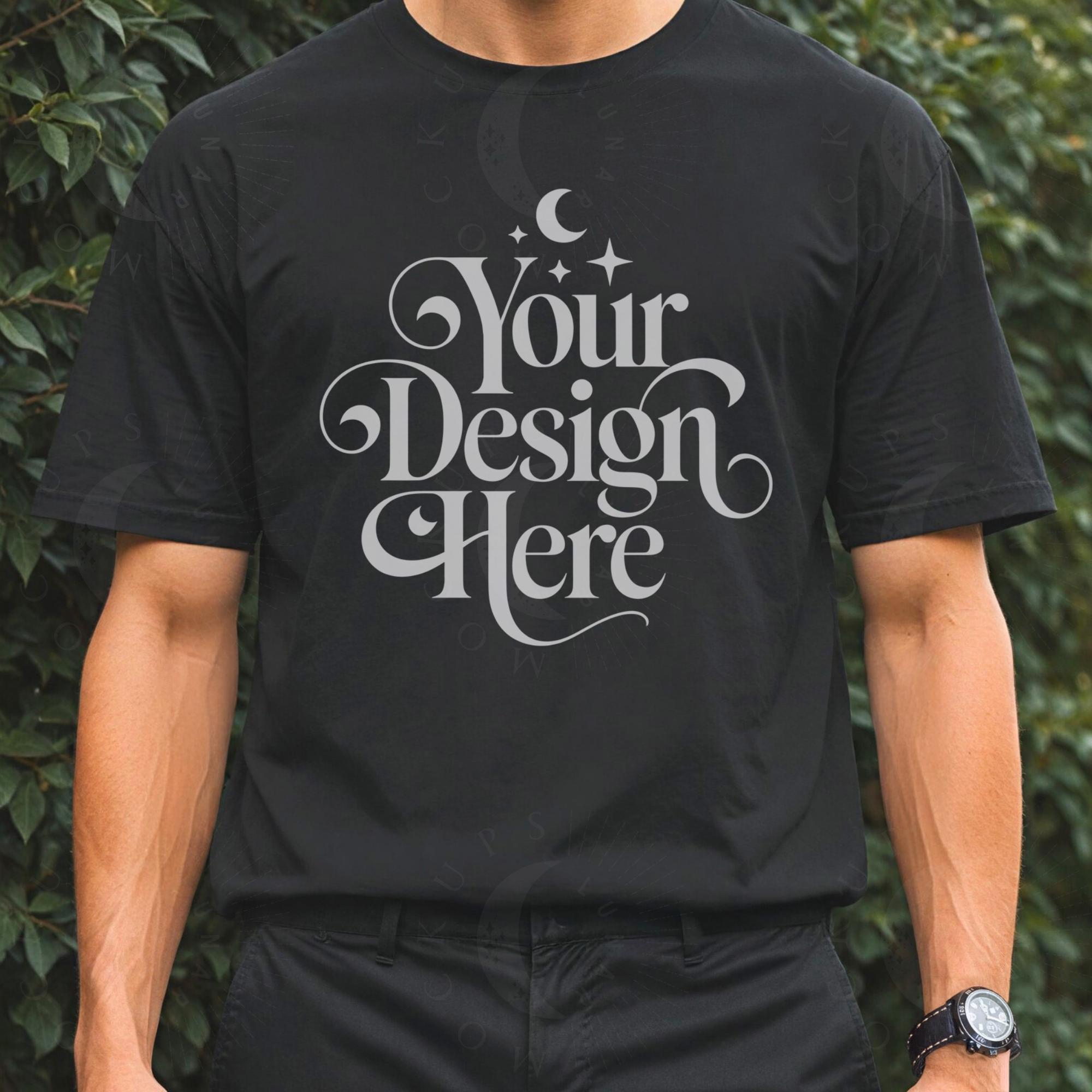 Men's Black Bella Canvas 3001 Shirt Mockup BC3001 Black Shirt Mock-up Male Bella Black Tee Mock Black 3001 Men Model Tshirt Display Mocks