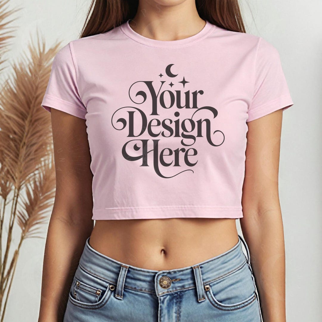 Light Pink Baby Tee Mockup Croptop Mock up Trendy Womens Fitted Tee ...