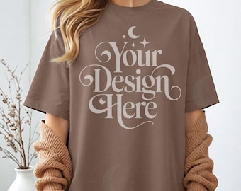 Espresso Comfort Colors 1717 Tshirt Mockup C 1717 Espresso Shirt Mock-up CC1717 Oversized Boho Model Comfort Color C1717 Tee POD Mocks