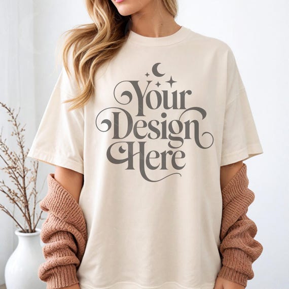 Ivory Comfort Colors 1717 Tshirt Mockup C 1717 Ivory Shirt Mock-up CC1717 Aesthetic Boho Model Mockup Comfort Color C1717 Tee POD Mocks
