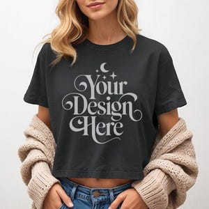 Comfort Colors 3023CL Black Shirt Mockup 3023 Black Women&#39;s Boxy Tee Mock-up Crop T-Shirt Model Mocks Simple Crop Shirt Mock up