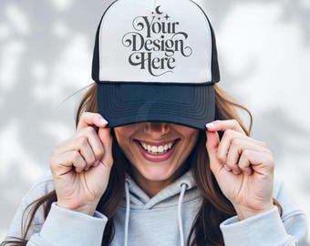 Trucker Caps Mockup Black White Hat Mock-up Mesh Hat Mock up Baseball Hat Mockup Otto Trucker Cap Mockups OTTO Cap 39-169 POD Mocks