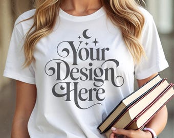 White Bella Canvas 3001 shirt Mockup BC3001 White Shirt Mock-up Bella Tee 3001 Bookish Themed Tshirt Display Mockups School Teacher Mocks
