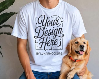 White Bella Canvas 3001 Dog Theme Mockup BC 3001 Dog Dad Mock Up For Print on Demand Dog Owner T-Shirt Mock up Men Pet Tshirt Mock