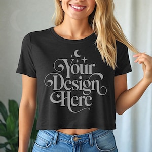 Black Next Level 5080 Mockup Cropped T-shirt Mock up NL 5080 Black Mock-up NL5080 Crop Tee Black Women&#39;s Festival Crop Top POD Mock