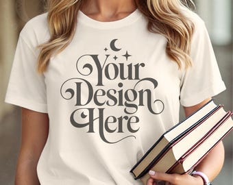 Natural Bella Canvas 3001 shirt Mockup BC3001 Shirt Mock-up Bella Tee 3001 Bookish Themed Tshirt Display Mockups School Teacher Mocks