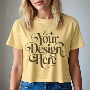 Butter Comfort Colors 3023CL Shirt Mockup 3023 Butter Women&#39;s Boxy Tee Mock-up Crop T-Shirt Model Mocks Simple Crop TShirt Mock up