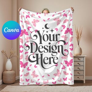Decke Mockup Template Samt Plüschdecke Mock-up Minky Decke Mockups Ziehen & Ablegen Canva PNG Overlay POD Decke Mock Display