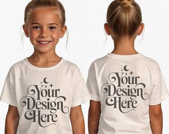 Natural Bella Canvas 3001Y Front and Back Mockup BC 3001Y Youth Short Sleeve Tee Mock-up Natural Bella Kid Shirt Print on Demand Mock up