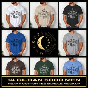 Gildan 5000 White T-Shirt Men Bundle Mockup Male G5000 Shirt Mock-up G 5000 Man Model Simple Casual Mock up Mens Tshirt Mocks