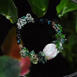 Moon Forest - Moss Agate Pearl Silver 925 Bracelet Chrysocolla