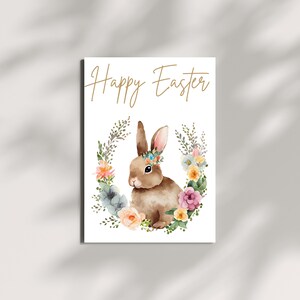 CONFEZIONE DA 3 - Biglietto di auguri di Pasqua, biglietto di auguri coniglietto carino, biglietto di Pasqua floreale, biglietto di auguri coniglietto pasquale