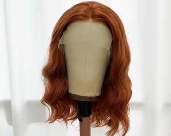 Copper Auburn Wave Lace Wig, Pre Plucked Heat-Resistant Ginger Cosplay Wig