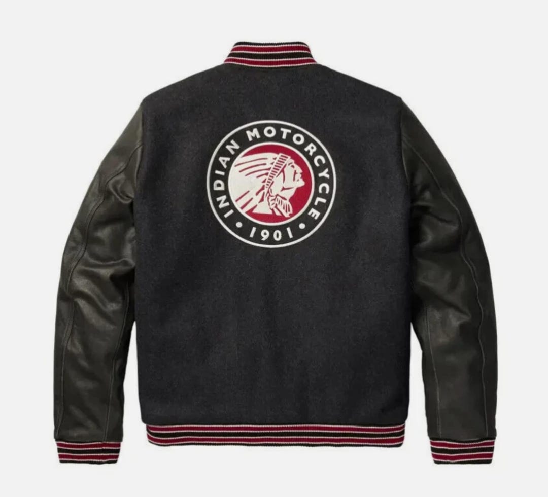 Indian Ranger Vintage Indian Motorcycle Letterman Jacket Black Wool Leather Bomber ...