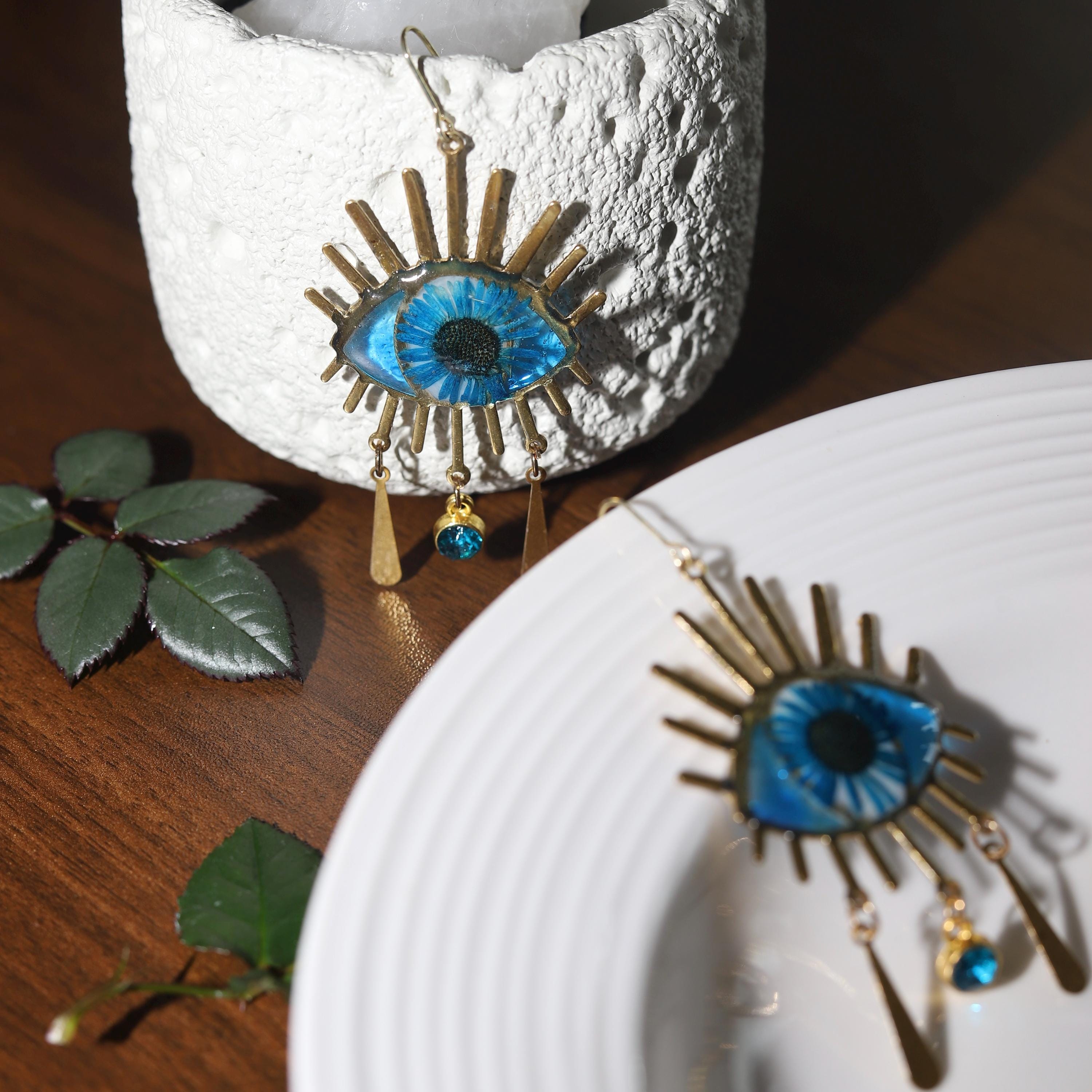 Evil Eye Ohrringe Damen - Blau Gold Böser Blick Design Ohrhänger