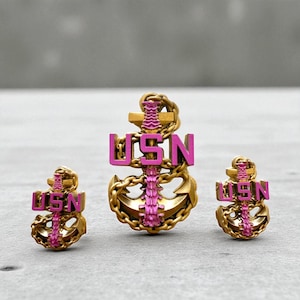 Custom USN Anchor Device Set – Navy Chief Collar & Combo Cover – CPO Season Gift, Military Retirement, Promotion