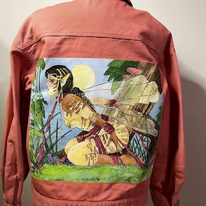 Chaqueta vaquera pintada con ilustraciones de cartas de Magic the Gathering Earth Bind (talla mediana para mujer)