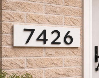 Personalized Horizontal House Numbers Modern Outdoor Address Plaque Custom Wood Sign