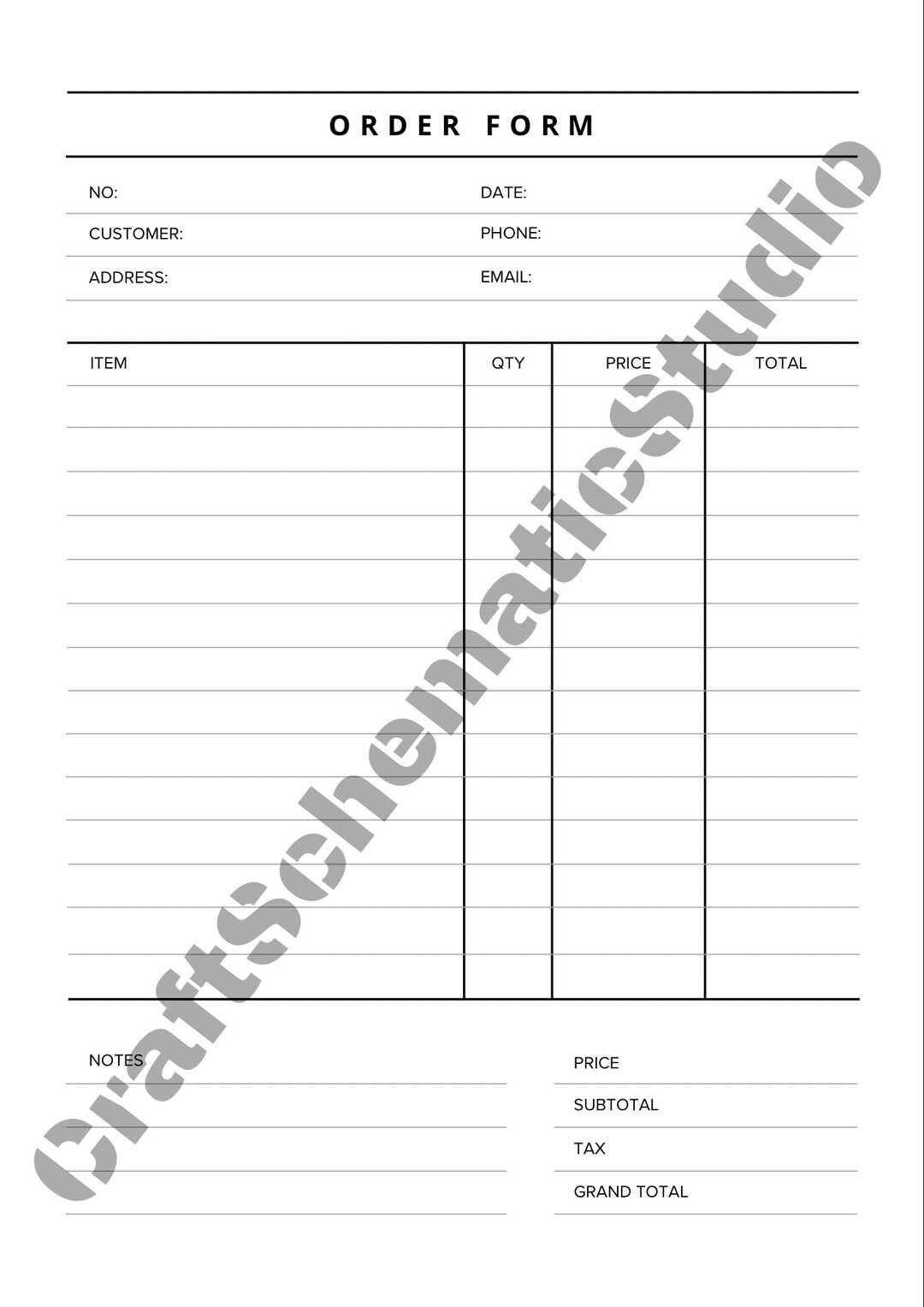A4 Order Form Printable | Minimalist Small Business Order Sheet ...