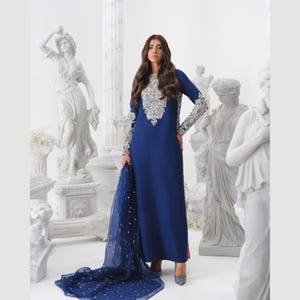 Royal Blue lattest Pakistani women wear clothing dress for reception walima mehndi Indian wedding dresses Made to order Custom stitched