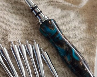 Handmade Crochet Hook Set, 8 Interchangeable Sizes, Blue Abuss