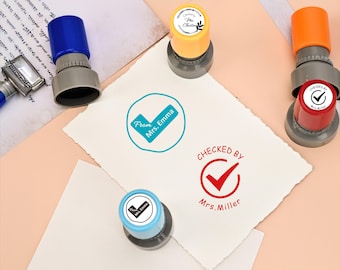 Checked by with teacher name stamp, Personalised Teacher Stamps, Custom Teacher Stamps, Teacher Gifts, Custom Self-inking Stamp, Stamps