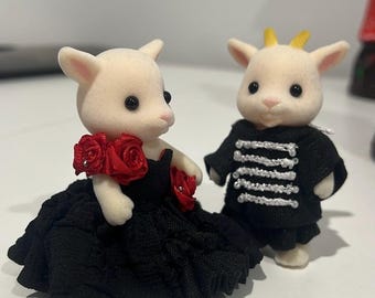 Sylvanian Critters Goat Pair MCR Black Parade Helena Inspired Alternative Wedding Cake Toppers