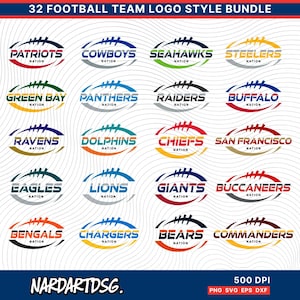 Pacchetto di 32 loghi di squadre di football / Loghi Bears, Steelers, Eagles, Seahawks, Green Bay PNG EPS DXF / File Cricut per sublimazione e Svg ecc.