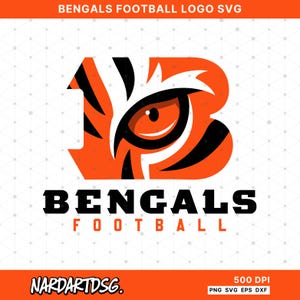 May include: Orange and black Bengals football logo SVG. The logo features a stylized orange letter 'B' with a tiger eye design. The word 'BENGALS' is in bold black letters, with 'FOOTBALL' below it.