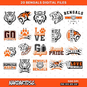 Bengals SVG-bundel: handgetekende Cricut Cut-bestanden (digitale download)