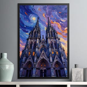 Gothic Cathedral Art Print: Dramatic Oil Paint Style (Digital Download, 300 DPI PNGs