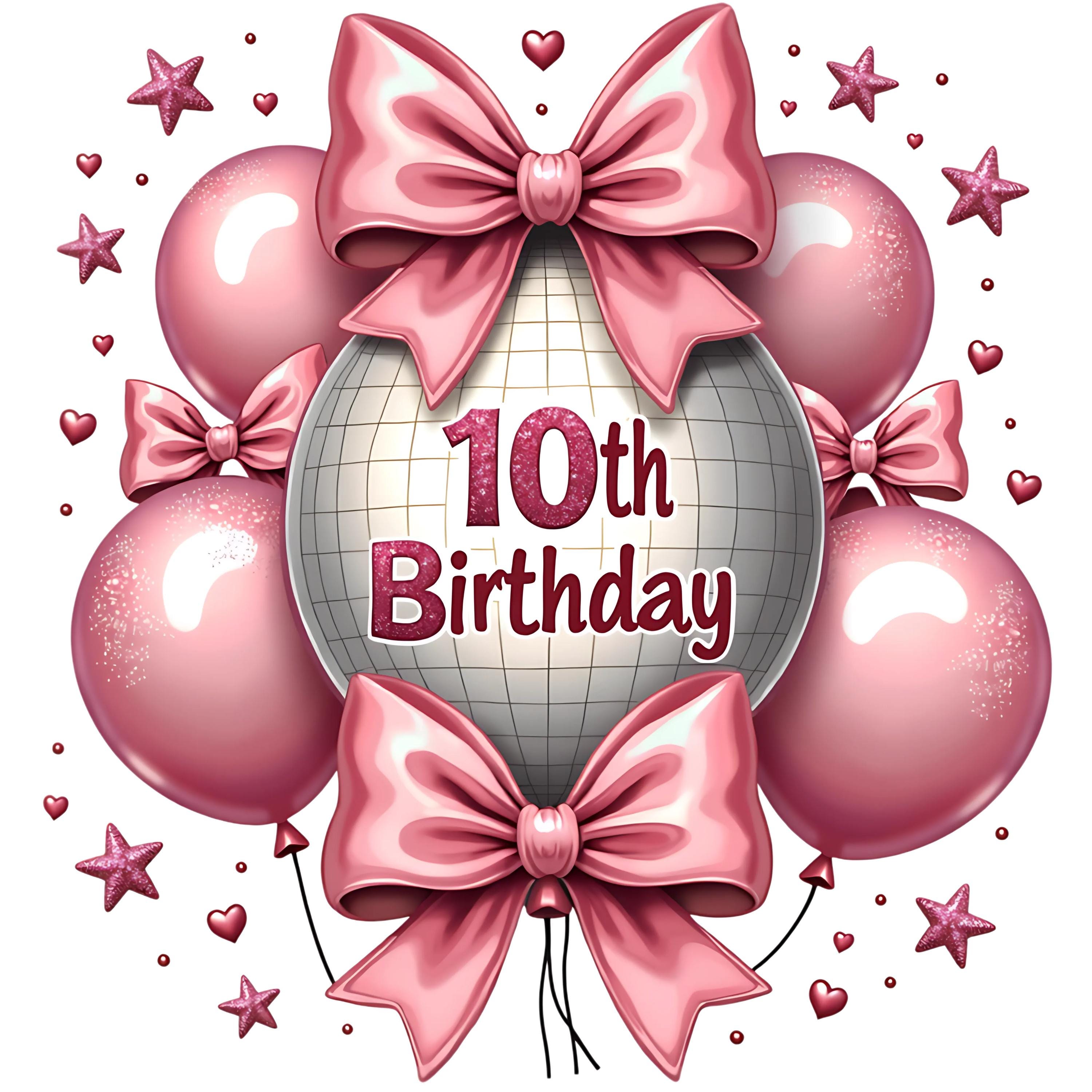 10e verjaardag digitale download, 10e verjaardag png, 10e verjaardag discobal, digitaal verjaardagsfeestje decor, roze discobal verjaardag
