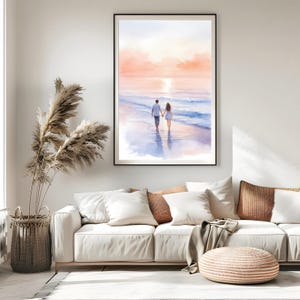 Oeuvres d'art pour couples sur la plage | Impression aquarelle, plage romantique, cadeau pour couple, téléchargement numérique | Décoration côtière, Cadeau d'anniversaire, Décoration d'intérieur