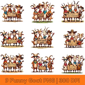 Funny Cartoon Goat PNG Bundle: Farm Animal Clipart (Digital Download, Commercial Use Allowed