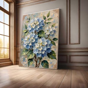 Blue Hydrangea Digital Wall Art, Printable Floral Decor, Flower Painting Print, Botanical Illustration, Gift for Flower Lover