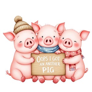 Cerdos lindos PNG, descarga digital de animales de granja, cerdo divertido imprimible, arte de cerditos, decoración infantil, ilustración infantil, ¡Uy, otro cerdo!