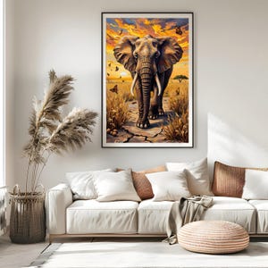 Elephant Wall Art, African Sunset Digital Print, Elephant Lover Gift, Animal Printable, Safari Decor, Majestic Elephant Art