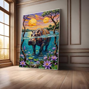 Nilpferd druckbare Wandkunst, bunte Nilpferd digitaler Download, Geschenk für Nilpferd-Liebhaber, afrikanische Tiere Kunst, Nilpferd Malerei