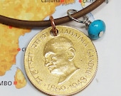 India, Vintage Coin Necklace Mahatma Gandhi Peace - Nonviolence - Kindness - World Peace - Be the Change - Spiritual - Namaste