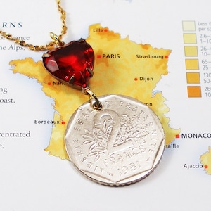 France, Vintage Coin Necklace --- When 1 Just Won&#39;t Do --- Two - 2 Francs - French History - World Travel - Be a Traveler - UpCycled