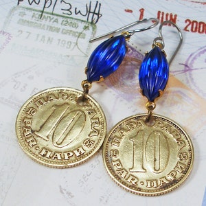 Yugoslavia, Vintage Coin Earrings - Land of the South Slavs - 10 Para - World Geography 1965 - Travel - Old Money - History - Be a Traveler