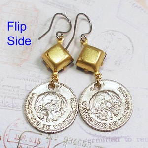 Colombia, Vintage Coin Earrings Warrior Chief Calarca Diez Centavos 10 Cents Native Americans Pijao Tribe Colombian Heritage image 4