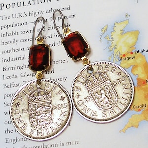 United Kingdom, Vintage Coin Earrings -- Celebrate History -- One Shilling - Scotland - England - Old World - Travel - Study Abroad