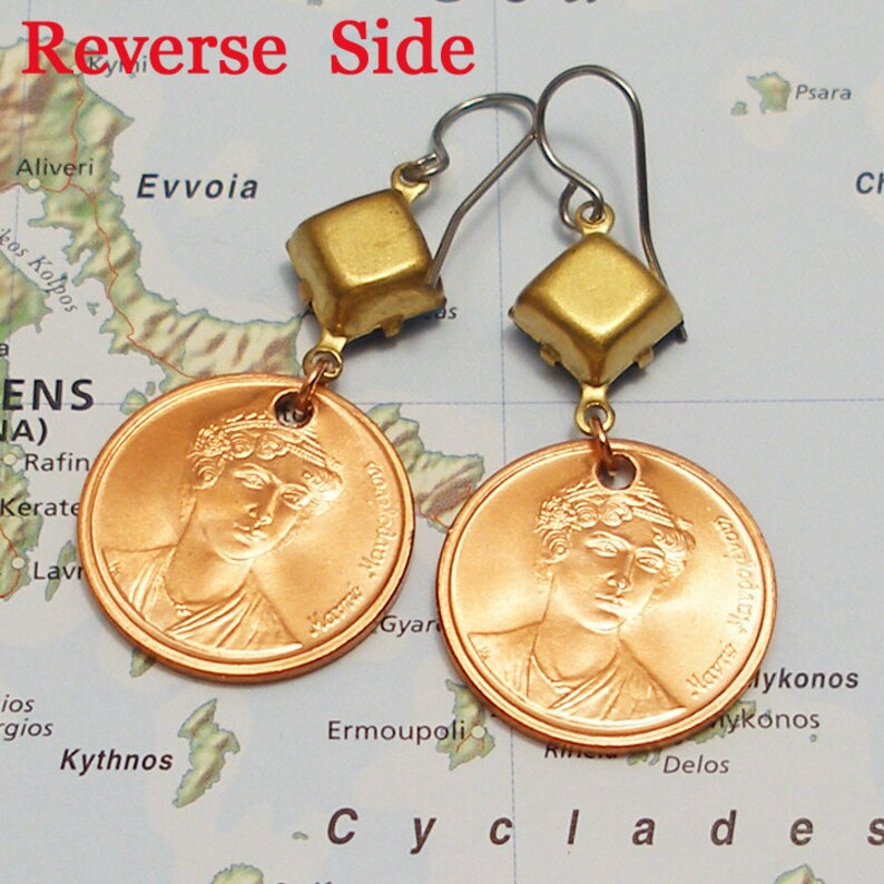 Greece, Vintage Coin Earrings Life by the Sea Anchor Ship Wheel Cannon Greek Coins Maritime History Naval History Voyage image 3