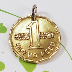 Uruguay, Vintage Coin Charm -- Nuevo Peso -- Number One - 1 Peso Coin - Uruguayan Heritage - National Pride - National Hero José Artigas
