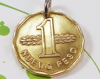 Uruguay, Vintage Coin Charm -- Nuevo Peso -- Number One - 1 Peso Coin - Uruguayan Heritage - National Pride - National Hero José Artigas