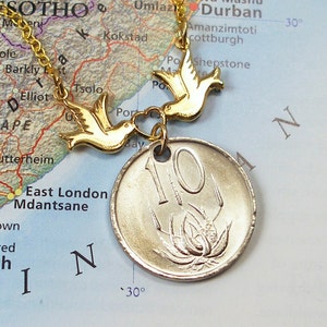 South Africa, Vintage Coin Necklace - Protected Species - African Treasure - Afrikaans - Horticulture - Eco Travel - Gardening - Outdoors